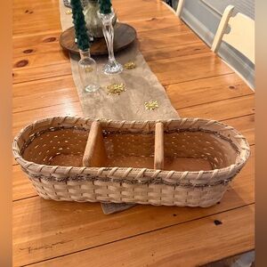 Heavy Handwoven Split Oak Basket w/ Dividers | Rustic Farmhouse Table Caddy
